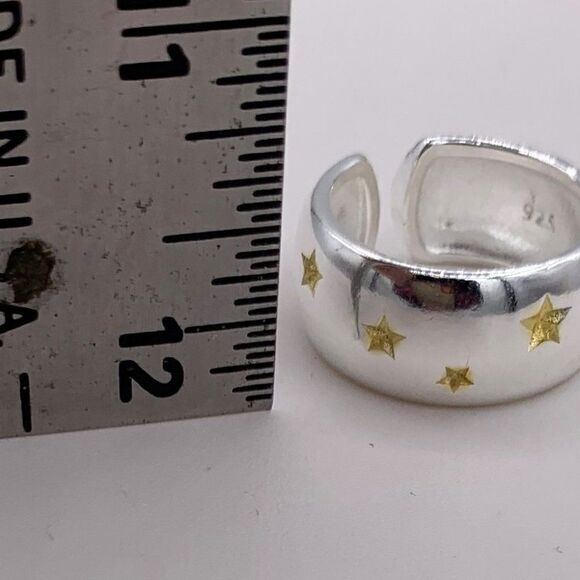 Ring, new, no tags, solid 925 sterling silver, tiny golden star motif - Picture 5 of 16
